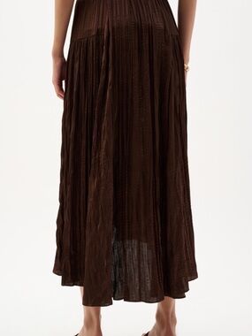 Joseph Ribkoff style #262960. Pleated satin high low flowy skirt.